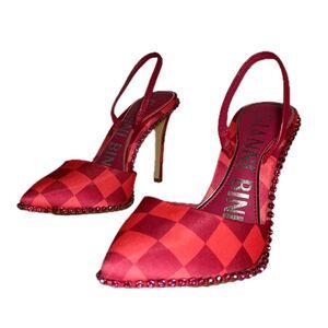 Gianni Bini Women's Studded Sling Back High Heel Size 5.5 Pointed Toe Checkered